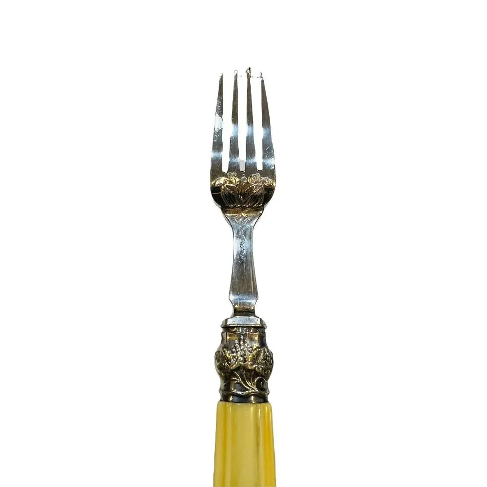 Antique silver plated fish and nickel silver knife and fork faux bone handles